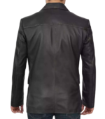 Mens 2 Button Closure Black Leather Blazer - Image 2