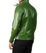 Darren Distressed Green Leather Biker Jacket - Image 2