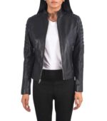 Adalyn Quilted Black Leather Biker Jacket - Image 2