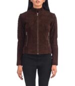 Adalyn Quilted Mocha Suede Biker Jacket - Image 2