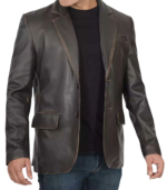 Men's Rub Off Brown Lambskin Leather Blazer - Image 2
