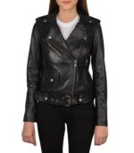 Alison Black Leather Biker Jacket - Image 2