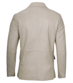 Mens Sports Beige Leather Blazer - Two Button - Image 2