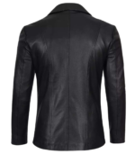 Men's Stylish Black Leather Blazer - Two Button - Image 2