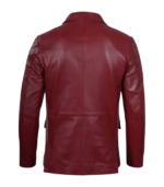 Plush Polyester Lining Maroon Leather Blazer - Image 2