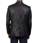 Polyester Lining Black Leather Blazer - Image 2
