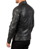 Dean Black Leather Biker Jacket - Image 2