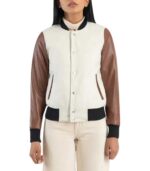 Savant White & Brown Hybrid Varsity Jacket - Image 2