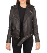 Alison Brown Leather Biker Jacket - Image 2