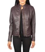 Women's Maroon Leather Biker Jacket – Sigrid - Image 2