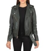Alison Green Leather Biker Jacket - Image 2