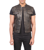 Atlas Moto Distressed Brown Leather Vest - Image 2