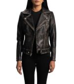 Rumy Distressed Brown Leather Biker Jacket - Image 2