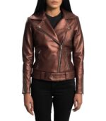 Rumy Maroon Leather Biker Jacket - Image 2