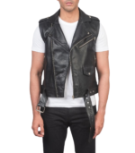 Black Leather Biker Vest – Waist Belt - Image 2