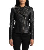 Sally Mae Studded Black Leather Biker Jacket - Image 2