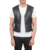 Brandon Black Leather Vest - Image 2
