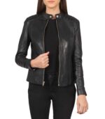 Avery Black Leather Biker Jacket - Image 2