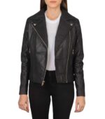 Women's Quilted Black Leather Biker Jacket – Dagny - Image 2