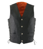 Men's Black Buffalo-Nickel Closure Motorcycle Rider Vest – Atle - Image 2