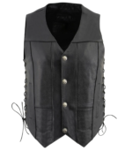 Men's Classic V-Neck Black Motorcycle Leather Vest – Odd - Image 2