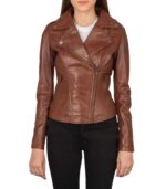 Flashback Brown Leather Biker Jacket - Image 2
