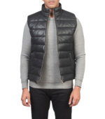 Reeves Black Leather Puffer Vest - Image 4