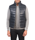 Men's Blue Leather Puffer Vest – Ingmar - Image 2