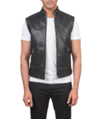 Roland Black Leather Biker Vest - Image 2
