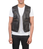 Men's Brown Safari Leather Vest – Kjartan - Image 2