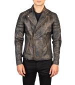 Faisor Distressed Brown Leather Biker Jacket - Image 2