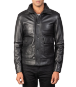 Men's Black Leather Field Bomber Jacket – Espen - Image 2