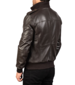 Agent Shadow Brown Leather Bomber Jacket - Image 2