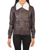 Women's G-1 Maroon Leather Bomber Jacket – Solveig - Image 2