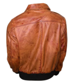 Distressed Bomber Brown Leather Jacket - Image 2