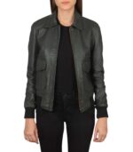Westa A-2 Green Leather Bomber Jacket - Image 2