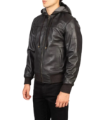 Nintenzo Brown Hooded Leather Bomber Jacket - Image 2