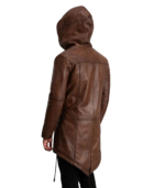Delvin Distressed Brown Leather Parka - Image 2