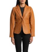 Cora Quilted Brown Leather Blazer - Image 2