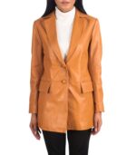 Women's Tan Brown Leather Blazer – Maja - Image 2
