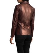 Ruby Metallic Maroon Leather Blazer - Image 3