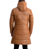 Floyd Tan Hooded Leather Puffer Coat - Image 2
