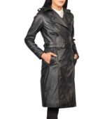 Alice Black Double Breasted Leather Coat - Image 2