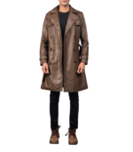 Brown Leather Duster Coat – Belted Coat - Image 2