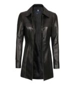 Women's Black Leather Car Coat – Silje - Image 2