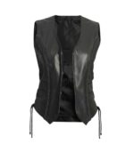 Women's Black Leather Biker Vest – Selma - Image 2