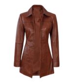 Women's Cognac Leather Car Coat – Silje - Image 2