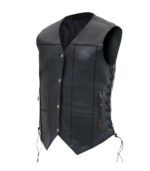 Ladies Black Motorcycle Ten Pocket Leather Biker Vest - Image 2