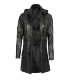 Lisa Womens Black Hooded Coat - Image 2
