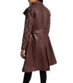Women's Maroon Leather Trench Coat - Sunniva - Image 6